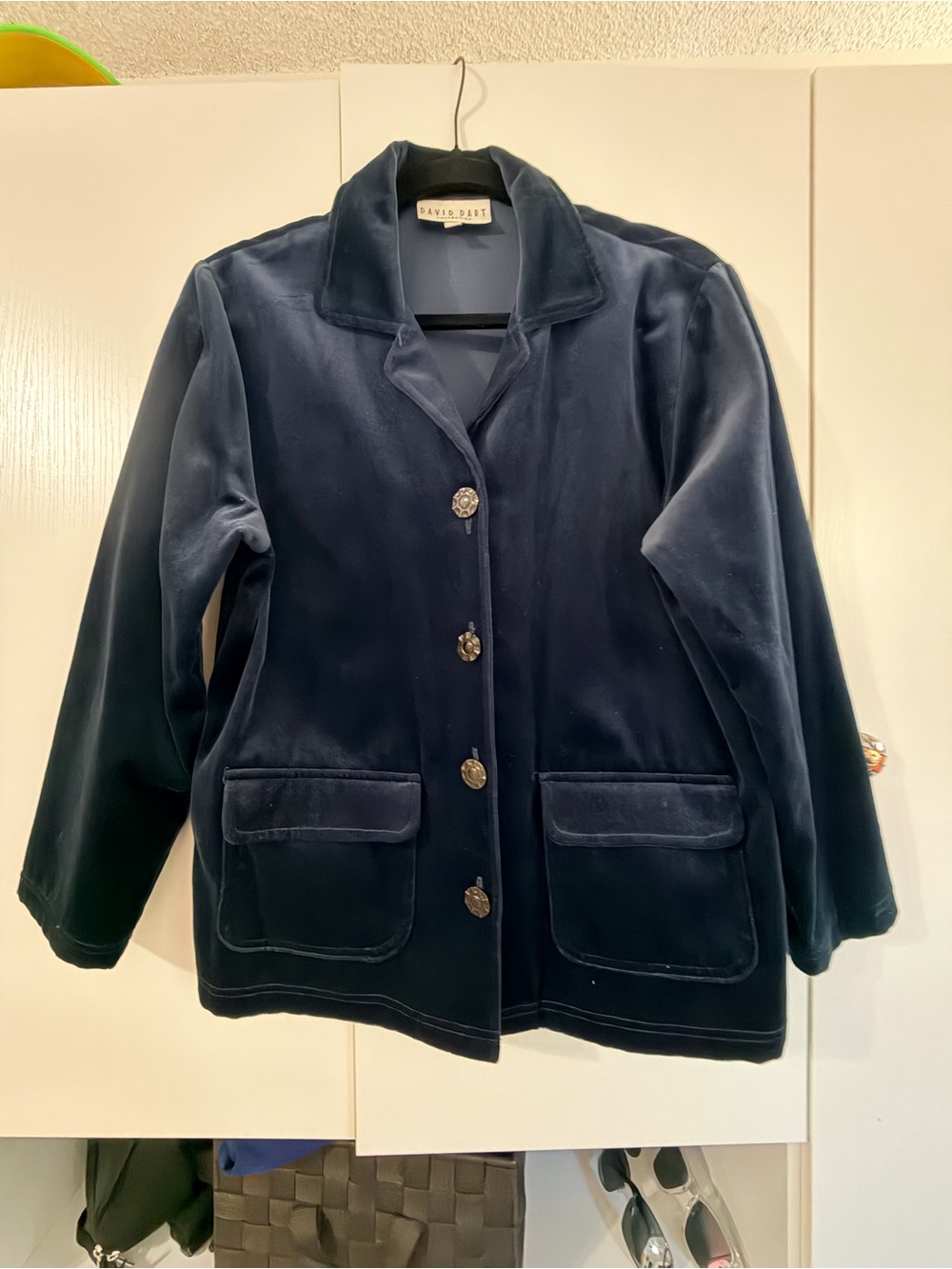 Vintage David Dart Collection Velvet Blazer Jacket Navy Blue Made in USA Small